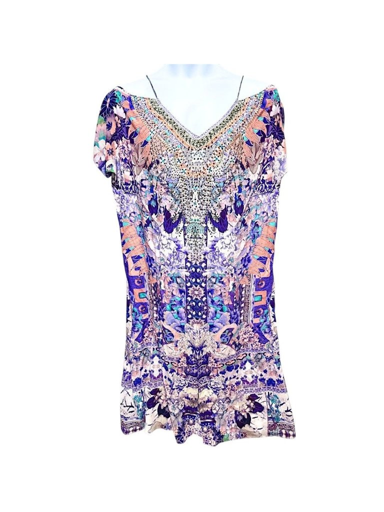 Camilla Still Life Crystal Silk Cold Shoulder Shoestring Strap Kaftan Dress O/S